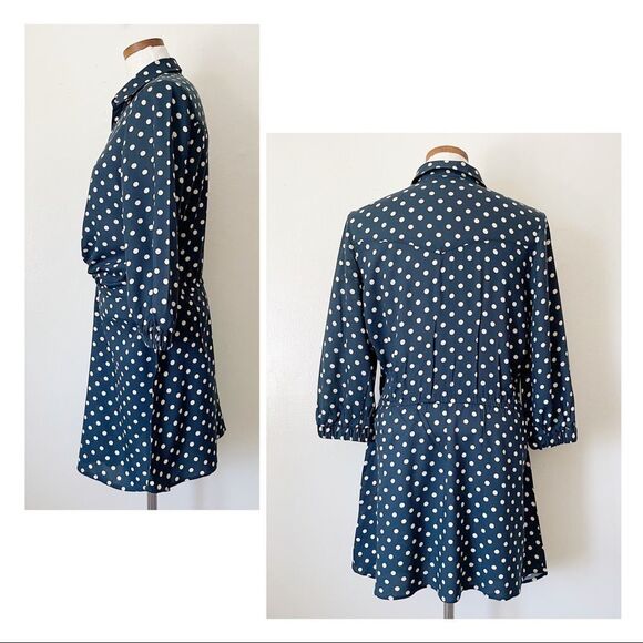 ZARA Navy Blue Polka Dot Shirt Dress Twist front Medium - Picture 5 of 6